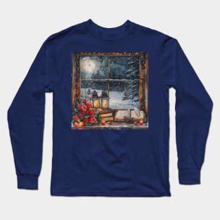 Fantasy winter starry night window Long Sleeve T-Shirt